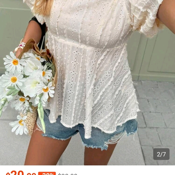 New Cream Eyelet Blouse Top, Open Tie Back, Quality Material - Picture 6 of 13